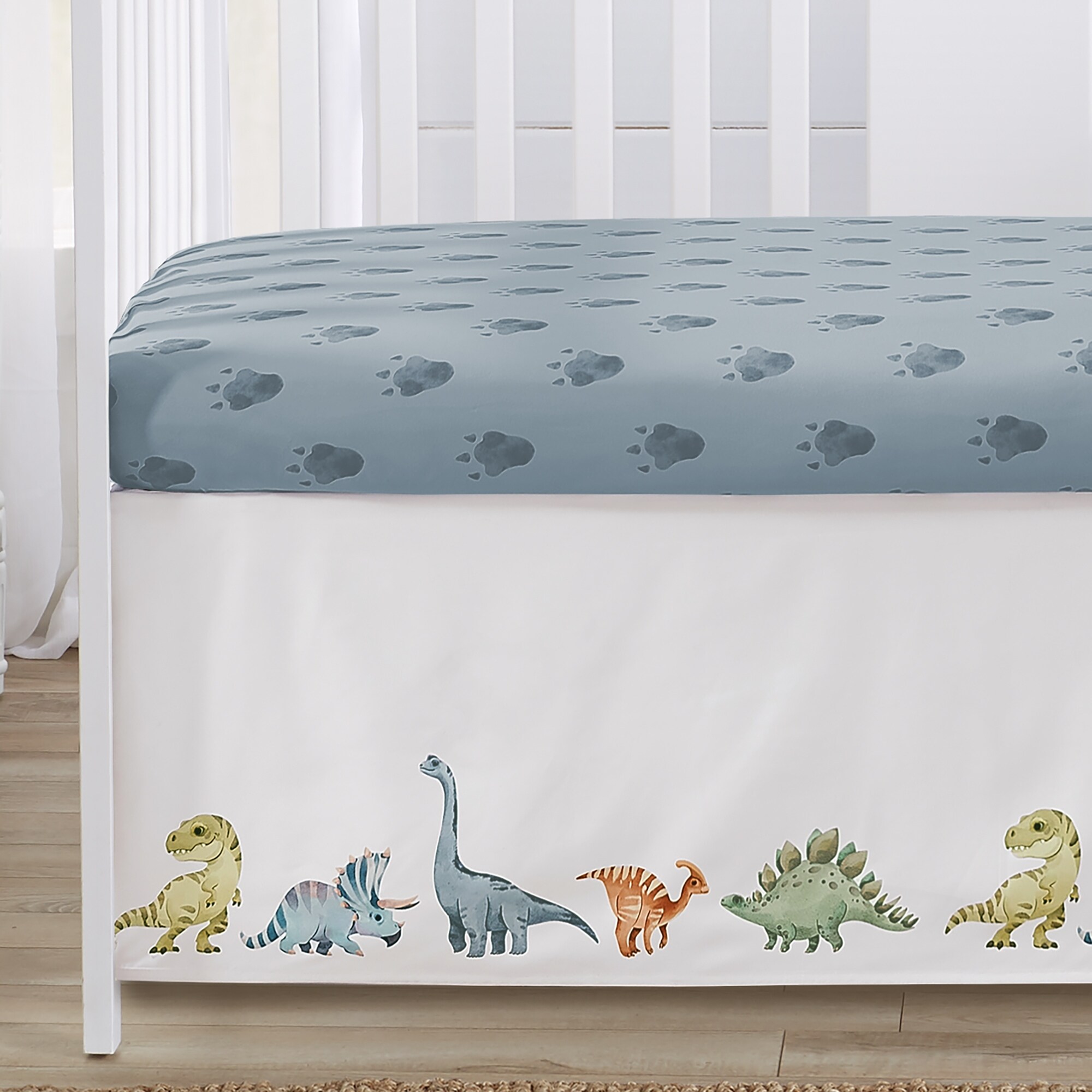Sweet Jojo Designs 6p Crib Bedding BreathableBaby Breathable Mesh Liner Watercolor Dinosaur Dino Boy Modern Animal